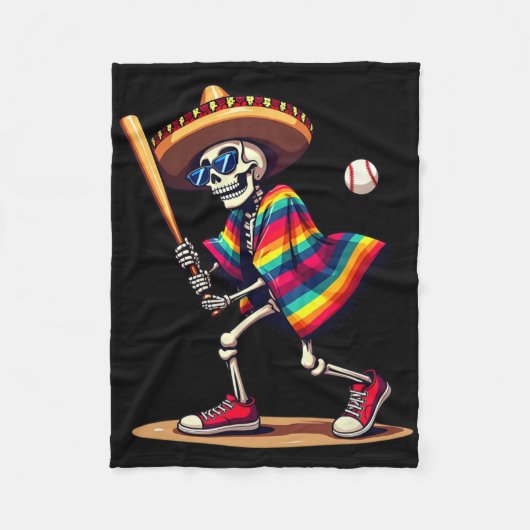 Mariachi Skeleton Baseball Cinco de Mayo Mexican S Fleece Deken (Voorkant)