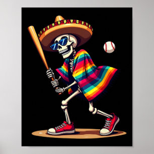 Mariachi Skeleton Baseball Cinco de Mayo Mexican S Poster