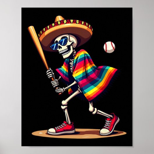 Mariachi Skeleton Baseball Cinco de Mayo Mexican S Poster (Voorkant)