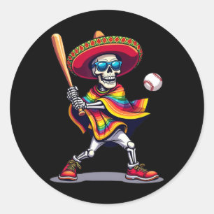 Mariachi Skeleton Baseball Cinco de Mayo Mexican S Ronde Sticker
