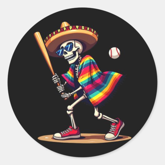 Mariachi Skeleton Baseball Cinco de Mayo Mexican S Ronde Sticker (Voorkant)