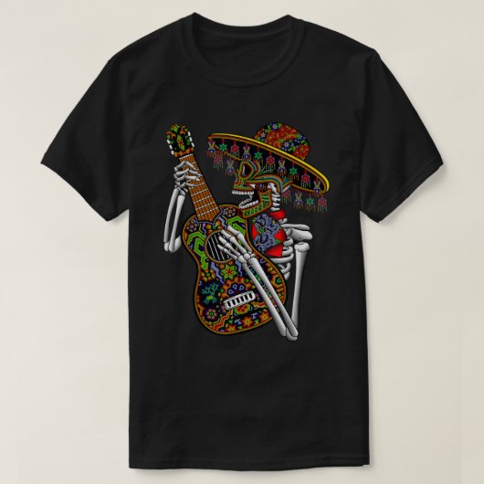 Mariachi Skeleton Guitar Day of the Dead T-shirt (Design voorkant)