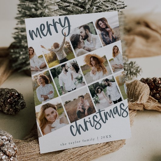 MARIAH Blue Fun Family Multi Foto Kerstmis Feestdagenkaart