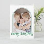 MARIAH Green Arch Familiefoto Vrolijk Kerstfeest Feestdagenkaart (Staand voorkant)
