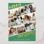 MARIAH Green Gold Folie Fun Multi Foto Kerst Feestdagenkaart (Voorkant)