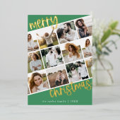 MARIAH Green Gold Folie Fun Multi Foto Kerst Feestdagenkaart (Staand Voorkant)