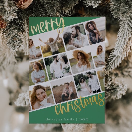 MARIAH Green Gold Folie Fun Multi Foto Kerst Feestdagenkaart