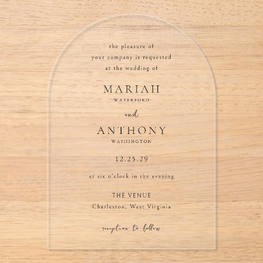 Mariah Minimal Elegant Huwelijk Acryl Uitnodigingen (Voorkant)