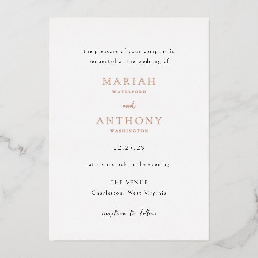 Mariah Minimal Elegant Huwelijk Folie Uitnodiging (Voorkant)