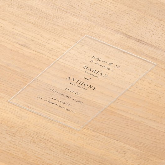 Mariah Minimal Elegant Wedding Save the Date Acryl Uitnodigingen (Laagn)