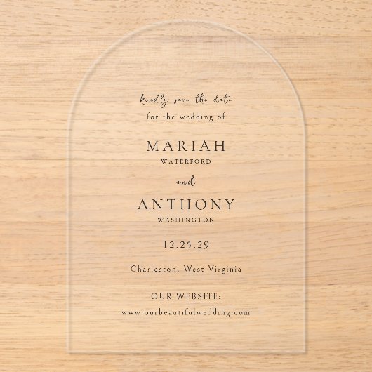 Mariah Minimal Elegant Wedding Save the Date Acryl Uitnodigingen (Voorkant)