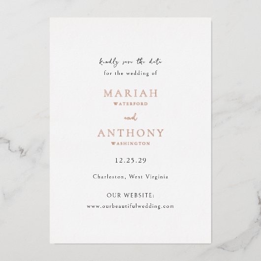 Mariah Minimal Elegant Wedding Save the Date Folie Uitnodiging (Voorkant)