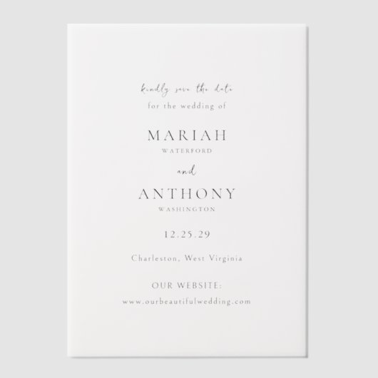 Mariah Minimal Elegant Wedding Save the Date Vellum Uitnodigingen (Voorkant)
