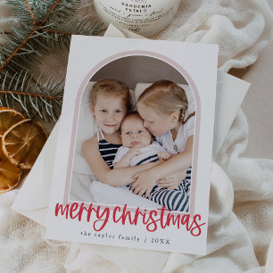 MARIAH Red Pink Arch Familiefoto Vrolijk Kerstfees Feestdagenkaart