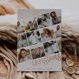 MARIAH Roos Gold Folie Fun Multi Foto Kerst Feestdagenkaart