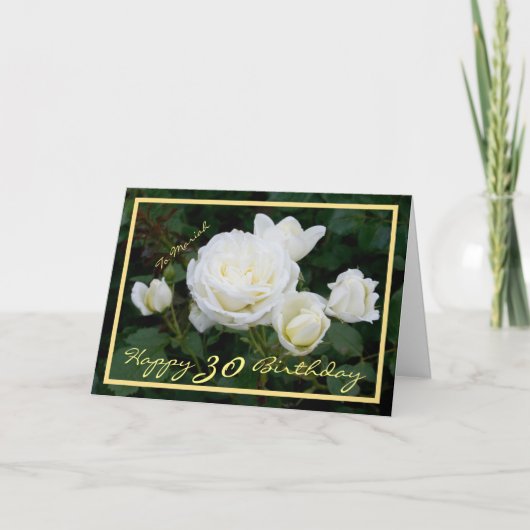 Mariah White Roses Modern Gold Lijst Kaart (Voorkant)
