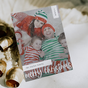 MARIAH Zwart Gemakkelijk Moderne Familie Foto Kers Feestdagenkaart