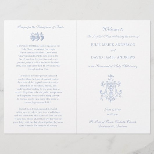 Marian Blue Cross Katholieke bruiloft programma (Voorkant)