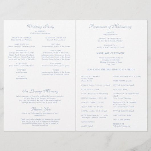 Marian Blue Cross Katholieke bruiloft programma (Achterkant)