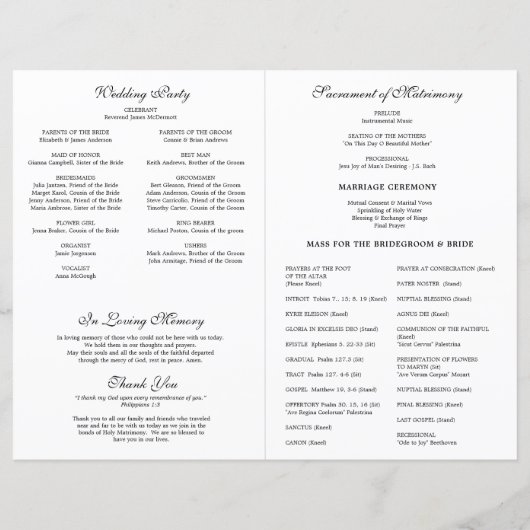 Marian Cross Katholieke bruiloft programma (Achterkant)