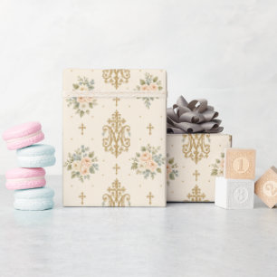 Marian Cross Rozen Traditionele Katholieke Bruilof Cadeaupapier