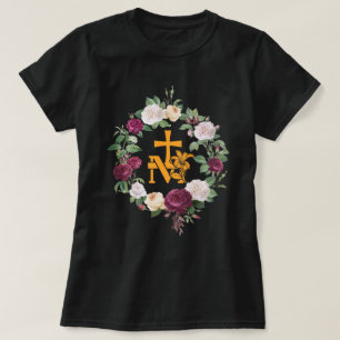 Marian Katholieke M & Geloof Kruis Bloemen Religie T-shirt
