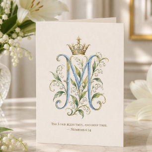 Marian Monogram Blauwe Lelietje-van-dalen Schriftu Bedankkaart