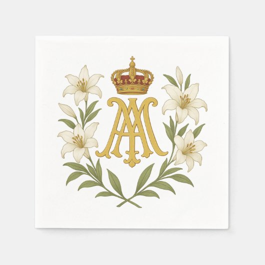 Marian Monogram Gold Crown White Lily Catholic  Servet (Voorkant)