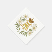 Marian Monogram Gold Crown White Lily Catholic  Servet (Hoek)