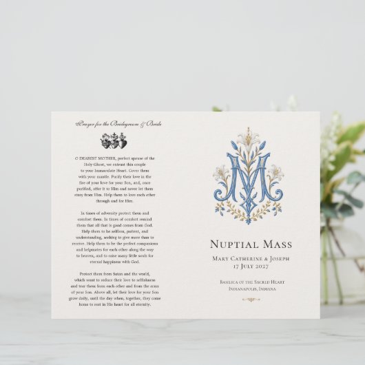 Marian Monogram Huwelijksmis Bruiloftsprogramma (Staand voorkant)