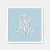 Marian Monogram Religieus Katholiek Blauw Wit Servet (Voorkant)