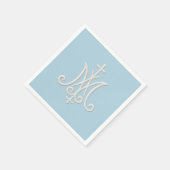Marian Monogram Religieus Katholiek Blauw Wit Servet (Hoek)