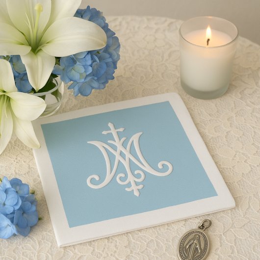Marian Monogram Religieus Katholiek Blauw Wit Servet