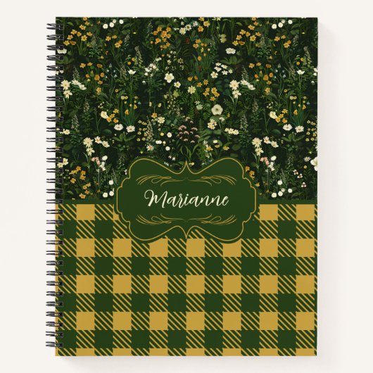 Marianne Dark Daisy Floral Plaid Deluxe Notitieboek (Voorkant)