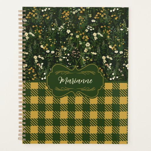 Marianne Dark Daisy Floral Plaid Planner (Voorkant)