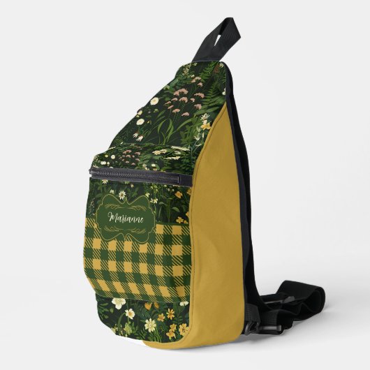 Marianne Dark Daisy Floral Plaid Sling Bag (Rechterhoek)