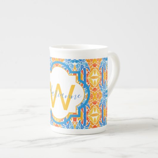 Marianne Orange and Blue Mosaic Mug Porselein Kop (Voorkant rechts)
