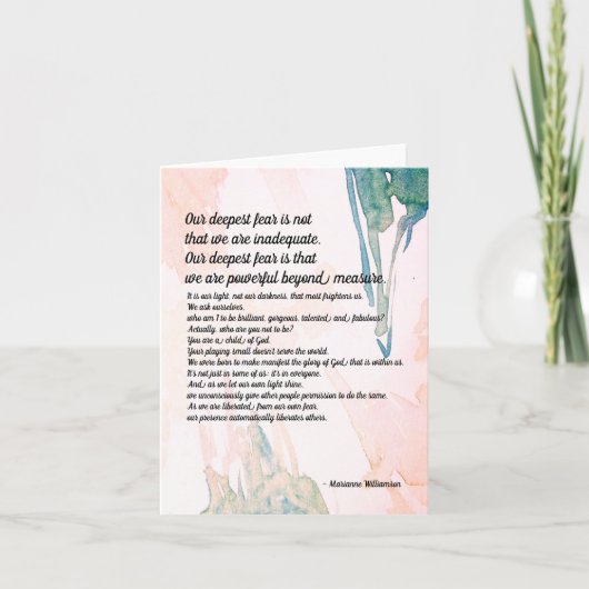 Marianne Williamson Deepest Fear Quote Blank Kaart (Voorkant)
