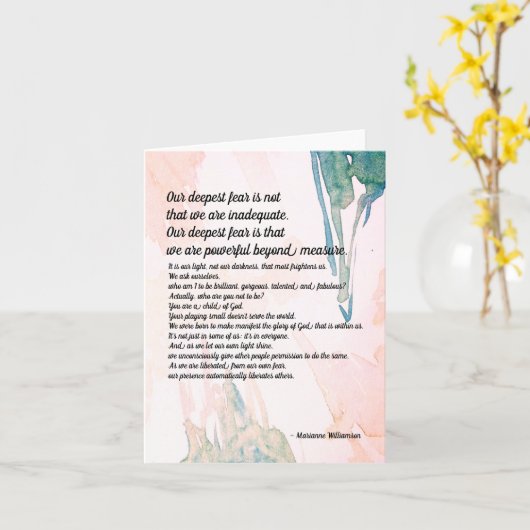 Marianne Williamson Deepest Fear Quote Blank Kaart (Gele Bloem)