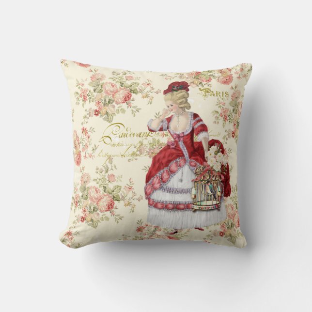 Marie Antoinette Beige Floral Pillow クッション Kussen (Voorkant)