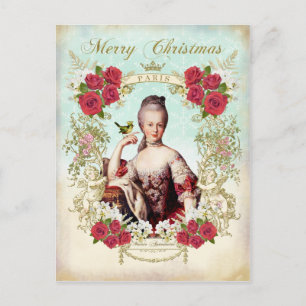 Marie Antoinette Bird Red Roses met kerstBriefkaar Feestdagenkaart