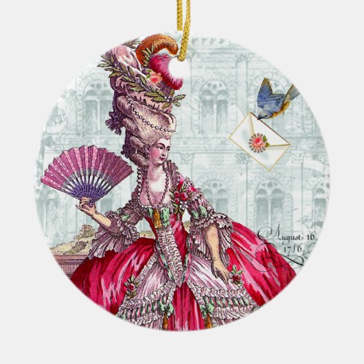 Marie Antoinette & Bluebird Kerstannament Keramisch Ornament (Voorkant)