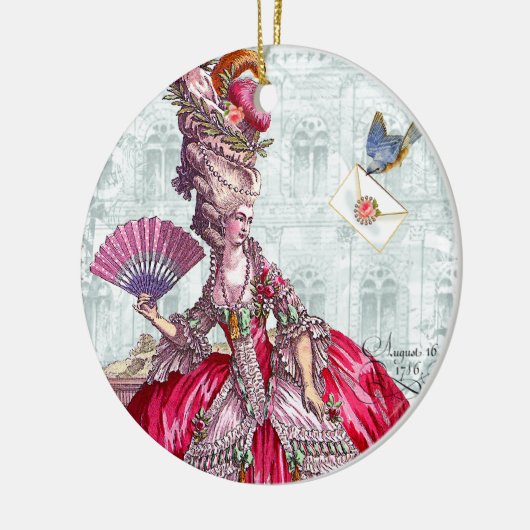 Marie Antoinette & Bluebird Kerstannament Keramisch Ornament (Links)