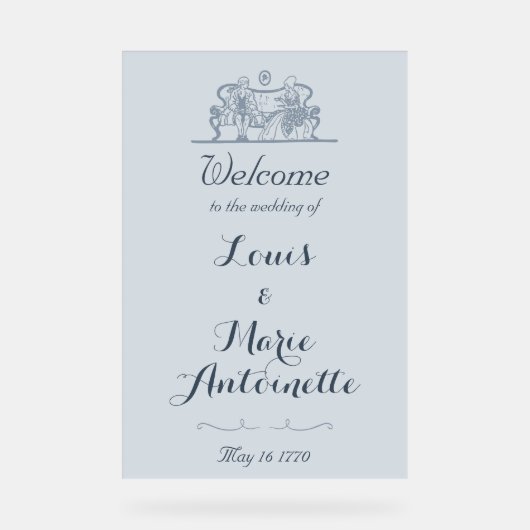 Marie Antoinette Bruiloft Rococo Dusty Blue Acryl Bord (Voorkant)