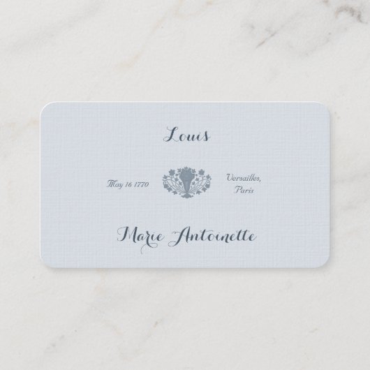 Marie Antoinette Bruiloft Rococo Dusty Blue Plaatskaartje (Achterkant)