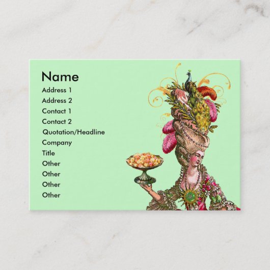 Marie Antoinette Cake & Peacock Visitekaartje (Voorkant)