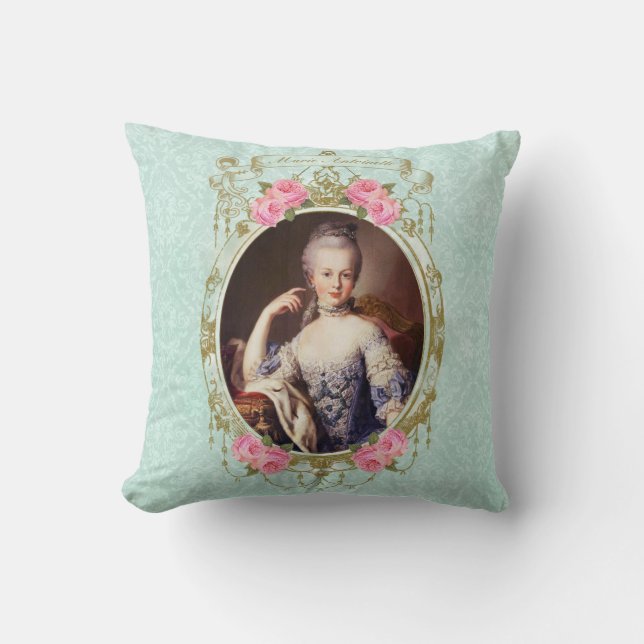 Marie Antoinette Damask Roos Pillow Mint Kussen (Voorkant)