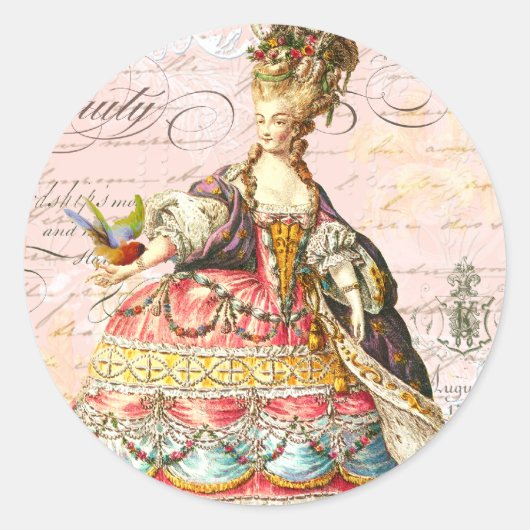 Marie Antoinette en Pink Paris Ronde Sticker (Voorkant)