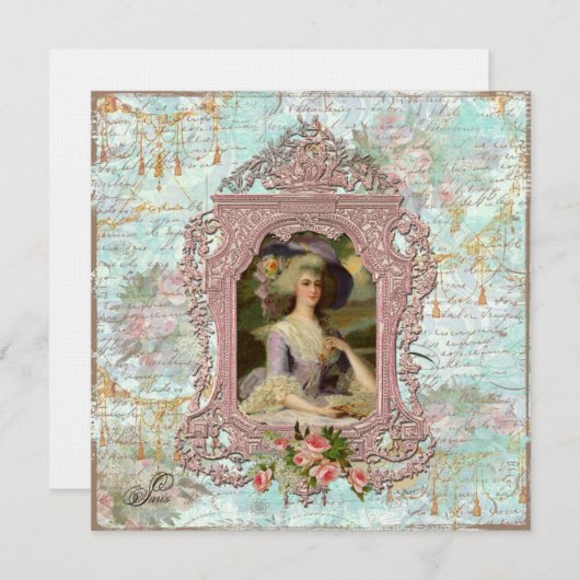 Marie Antoinette en Roze Roses Kaart (Voorkant / Achterkant)