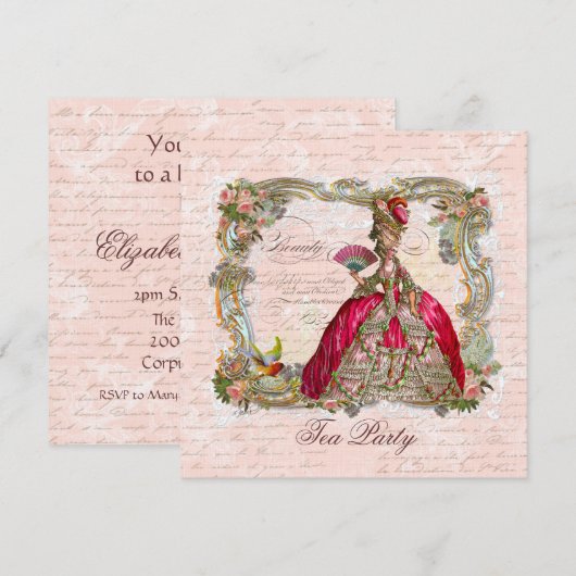 Marie Antoinette en Roze Roses Kaart (Voorkant / Achterkant)